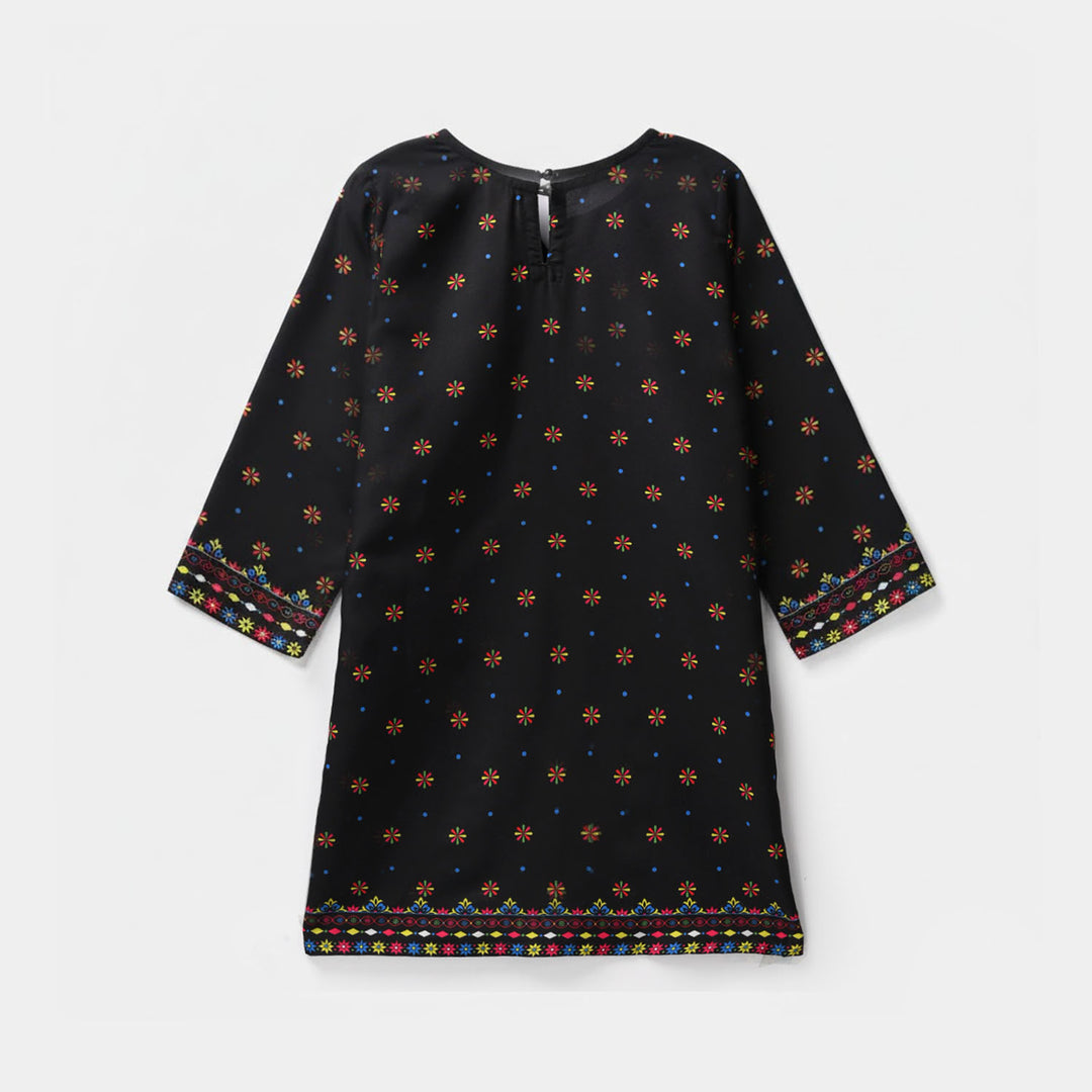 Girls Poly Satin Printed Kurti - Black