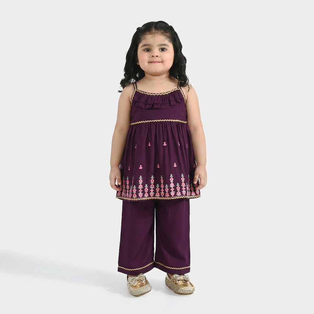 Infant Girls Poly Cambric 2-Piece Set (Maehka Gul) - Purple