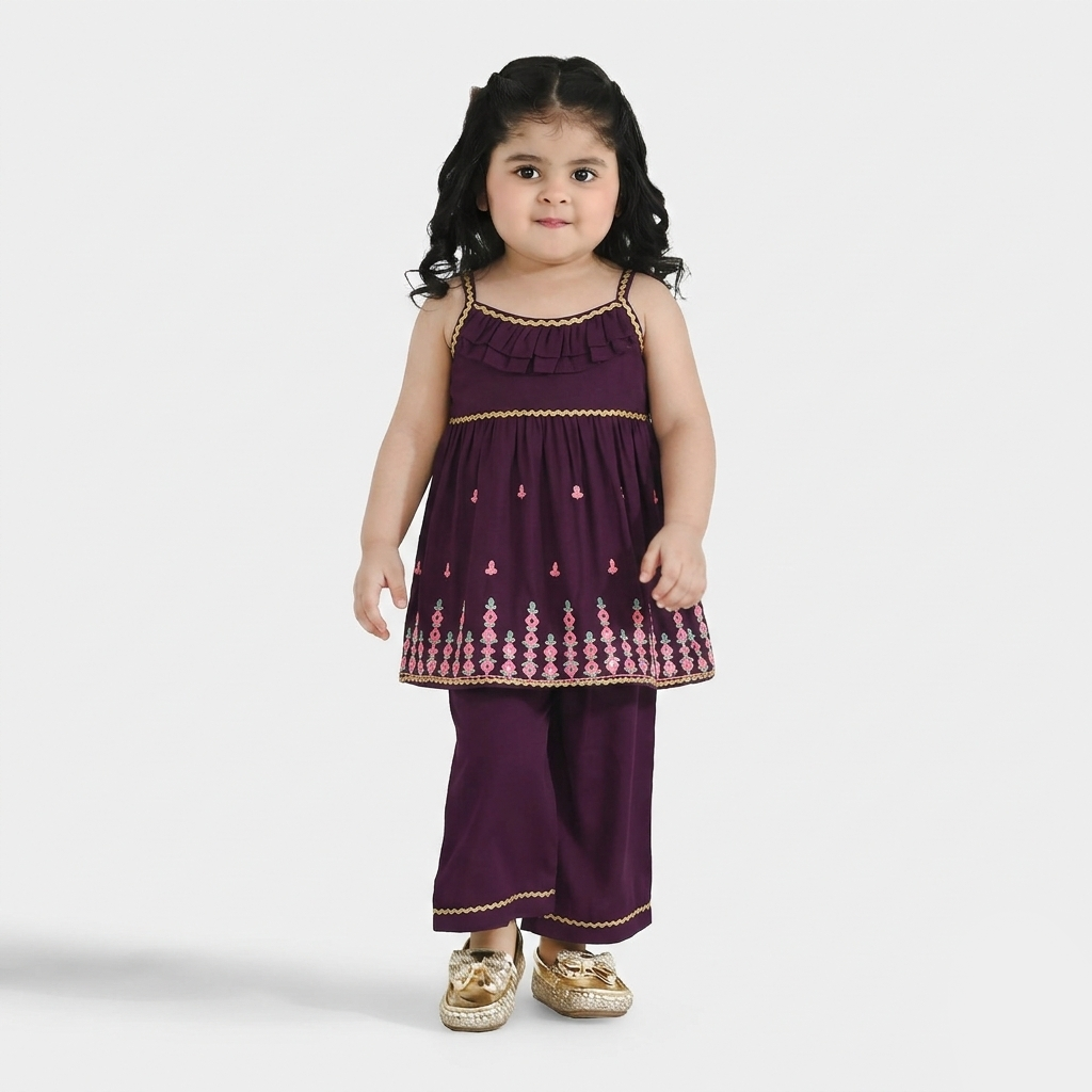 Infant Girls Poly Cambric 2-Piece Set (Maehka Gul) - Purple