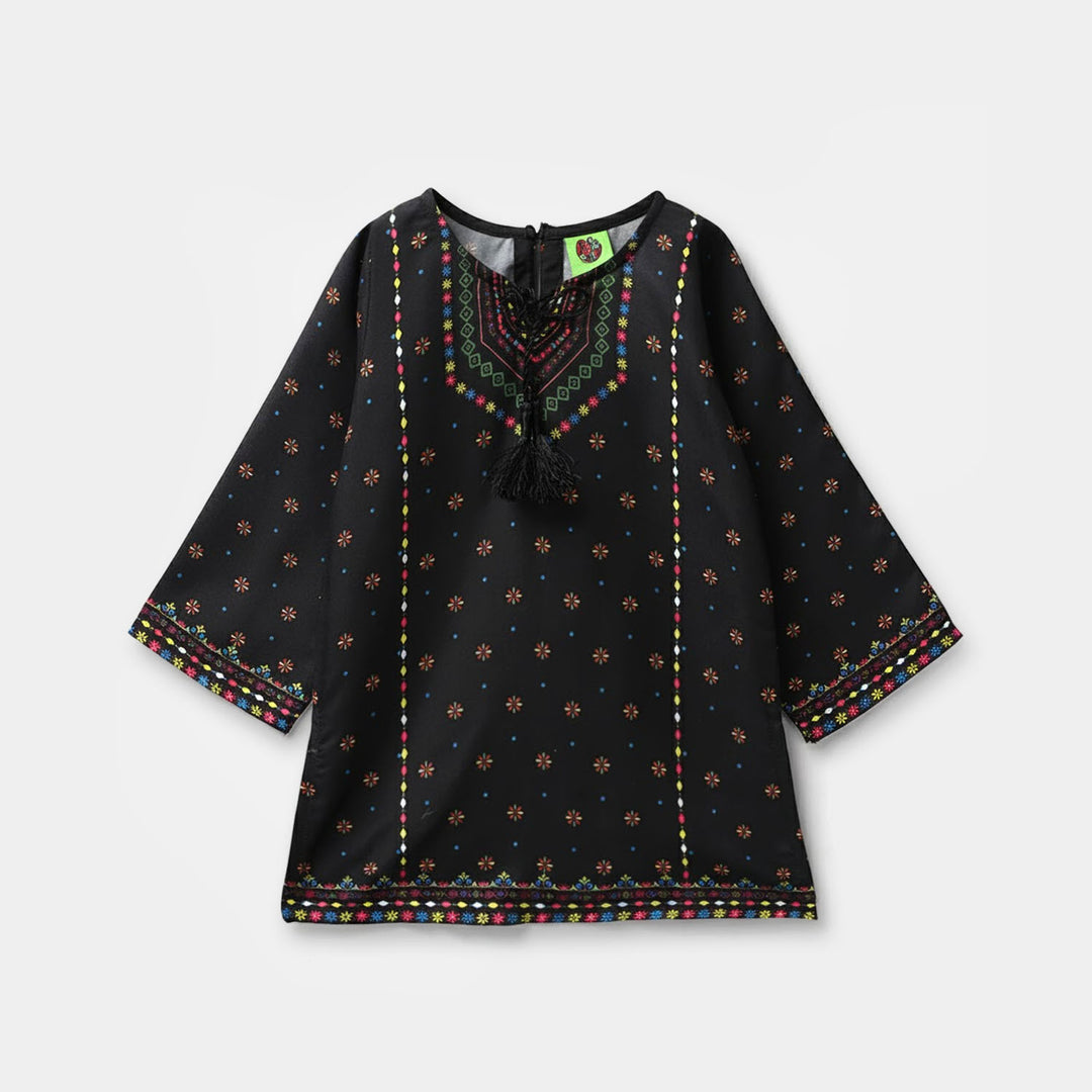 Infant Girls Poly Cambric Printed Kurti - Black