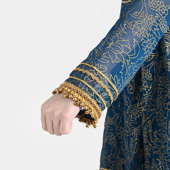Girls Chiffon 3Pcs (Zarmeena) – Teal Green