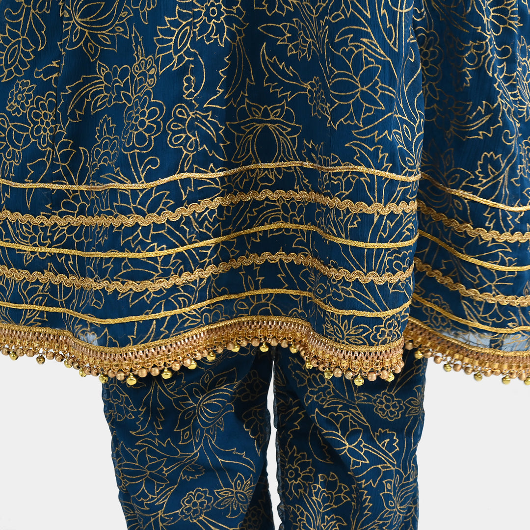 Girls Chiffon 3Pcs (Zarmeena) – Teal Green