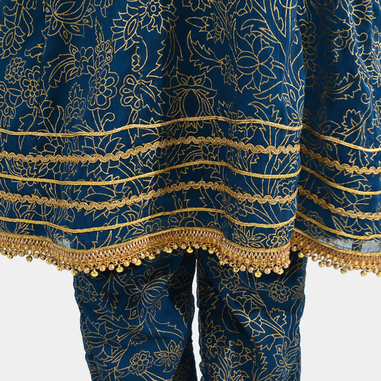 Girls Chiffon 3Pcs (Zarmeena) – Teal Green