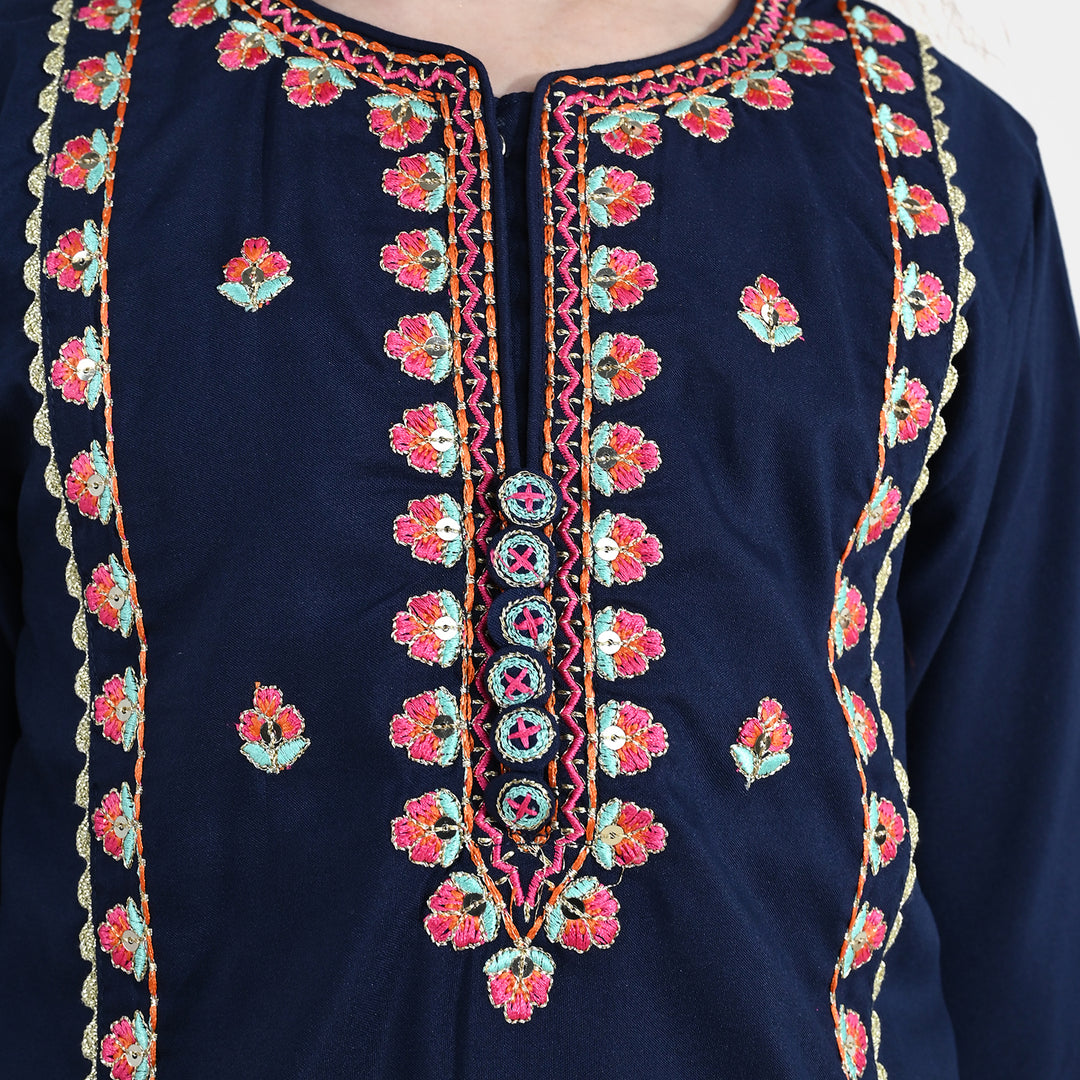 Girls poly cambric 3Pcs Rangeen - Navy Blue