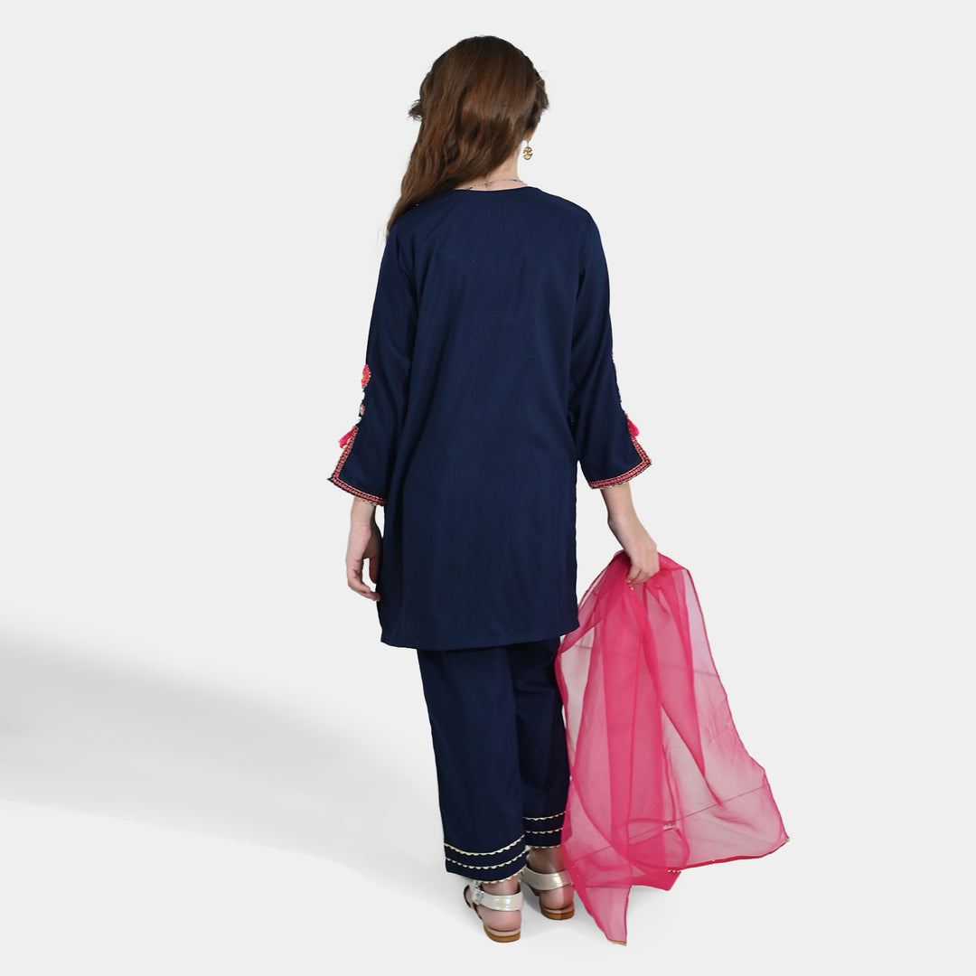 Girls poly cambric 3Pcs Rangeen - Navy Blue