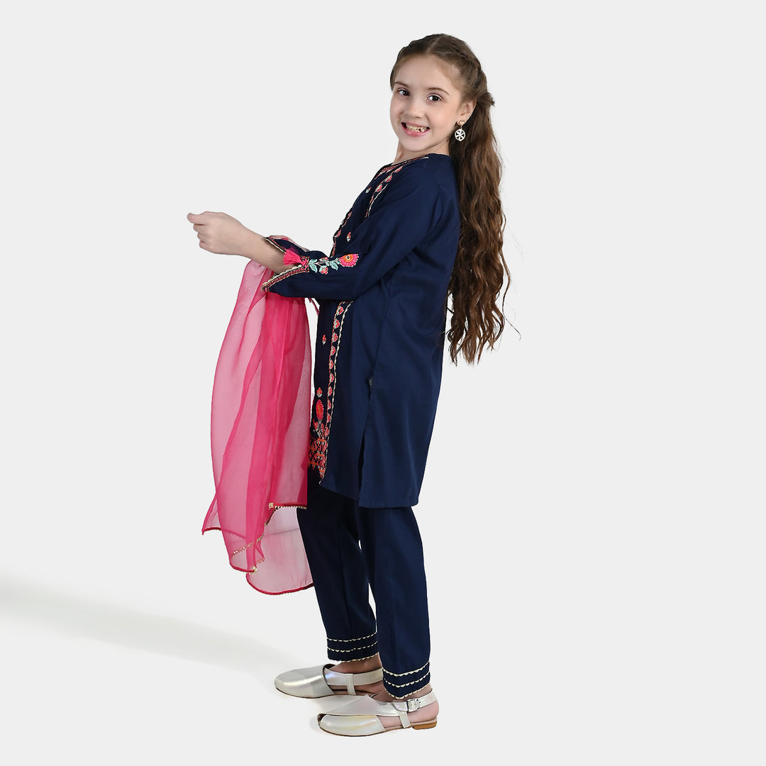 Girls poly cambric 3Pcs Rangeen - Navy Blue
