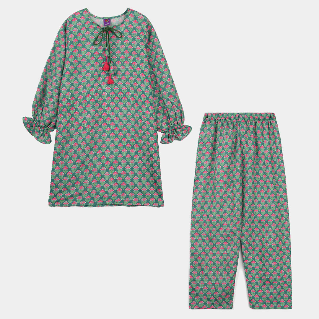 Girls Poly Mesh Printed 2Pcs - Multi