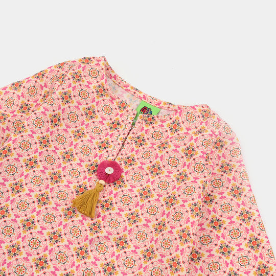 Infant Girls Poly Mesh Printed 2Pcs - Pink/Peach