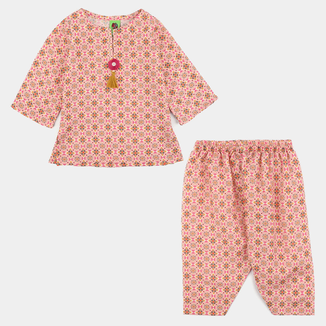 Infant Girls Poly Mesh Printed 2Pcs - Pink/Peach