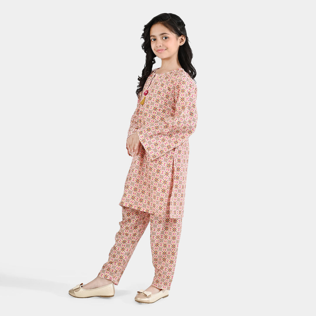 Girls Poly Mesh Printed 2Pcs - Multi