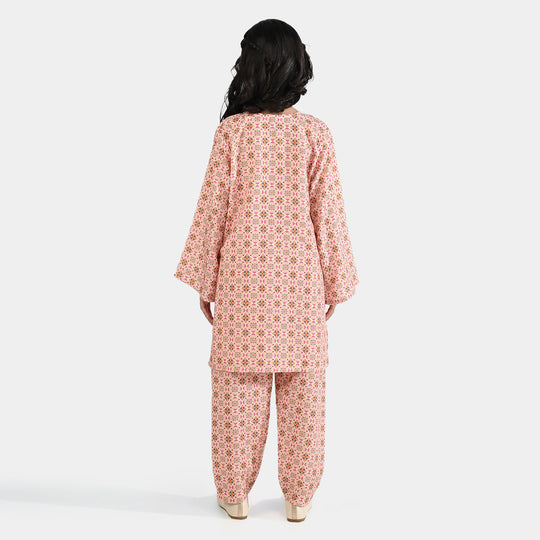 Girls Poly Mesh Printed 2Pcs - Multi