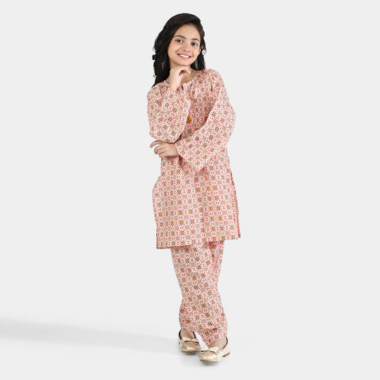 Girls Poly Mesh Printed 2Pcs - Multi