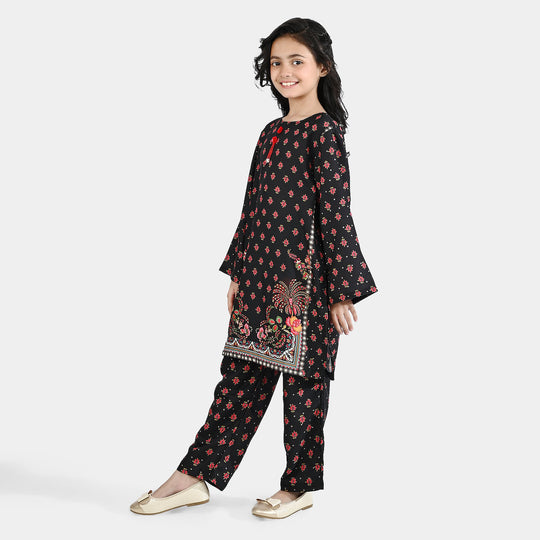Girls Poly Mesh Printed 2Pcs - Black