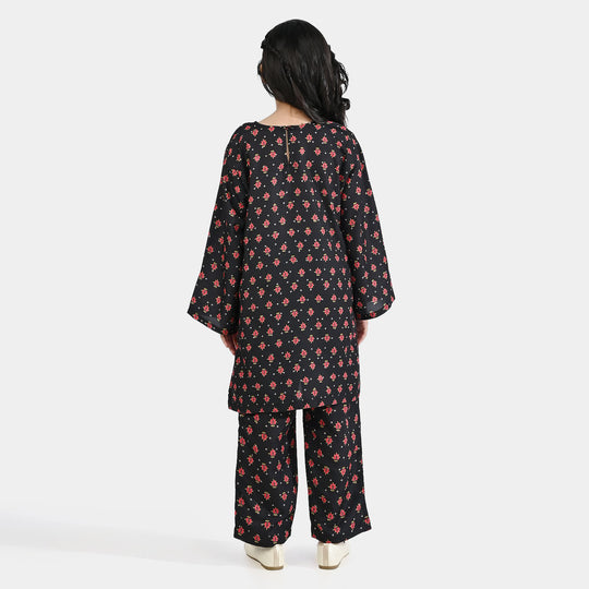 Girls Poly Mesh Printed 2Pcs - Black