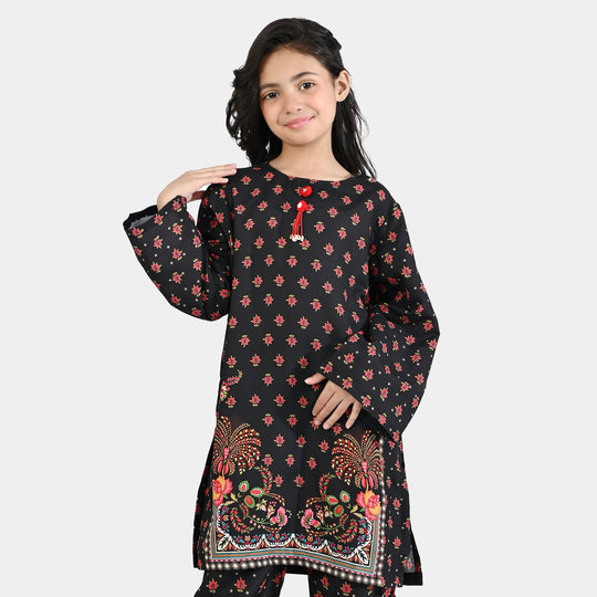 Girls Poly Mesh Printed 2Pcs - Black