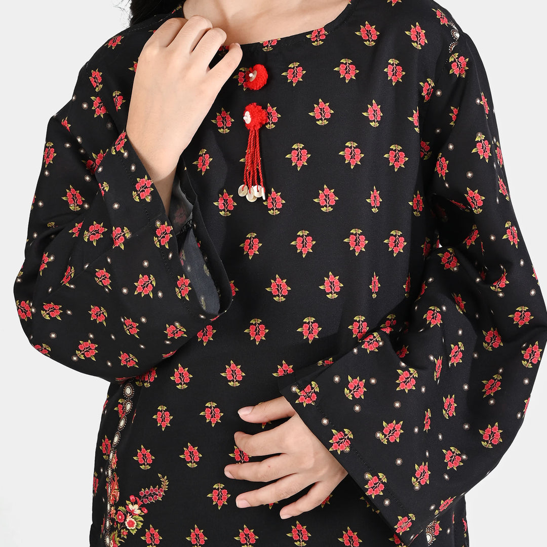 Girls Poly Mesh Printed 2Pcs - Black