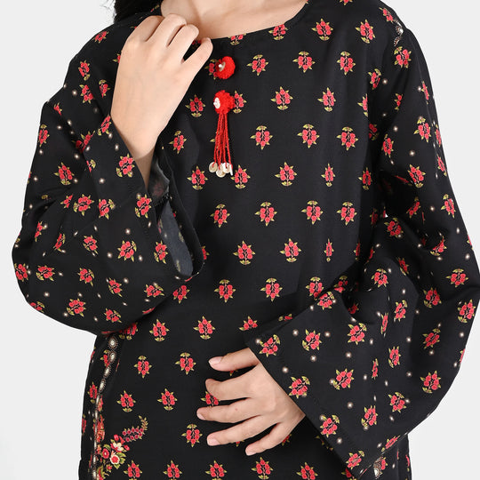 Girls Poly Mesh Printed 2Pcs - Black