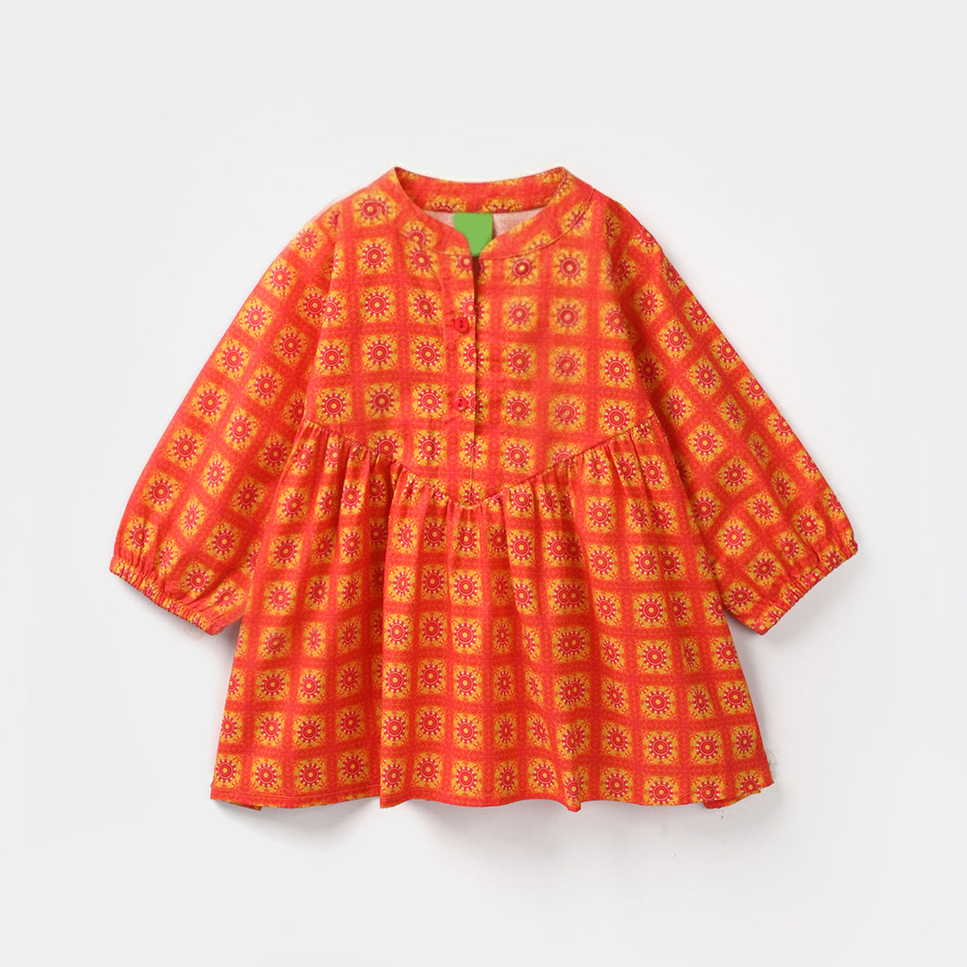 Infant Girls Cotton Printed Kurti Citrus-Multi