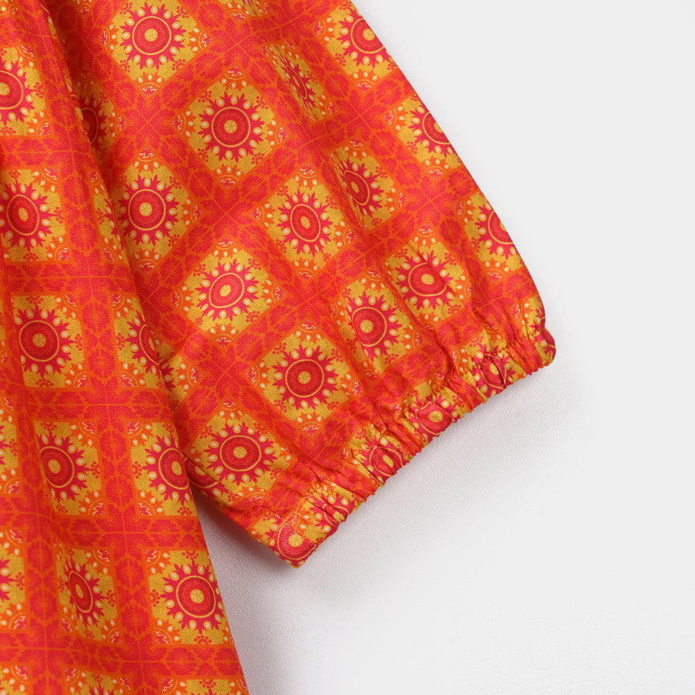 Infant Girls Cotton Printed Kurti Citrus-Multi