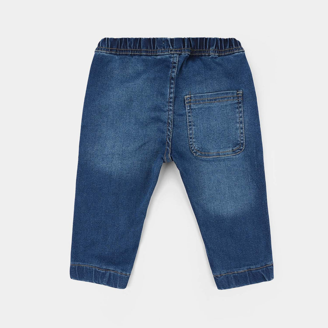 Infant Boys Denim Viscose Pants (Car Embroidered Truck) - Mid Blue