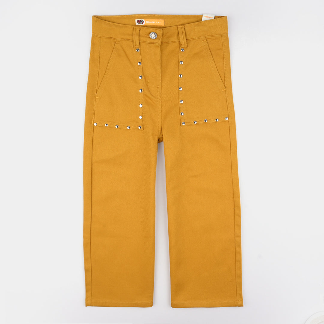 Girls Cotton Twill Woven Pant Eyelets-Mustard