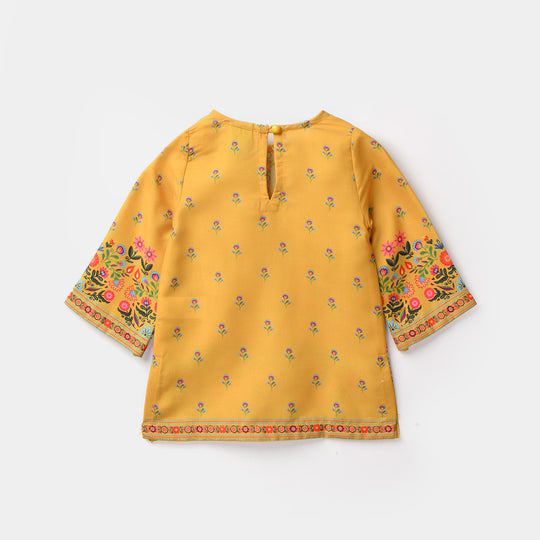 Infant Girls Poly Mesh Printed 2 Pcs Sunny-Mustard