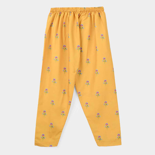 Girls Poly Mesh Printed 2 Pcs - Mustard
