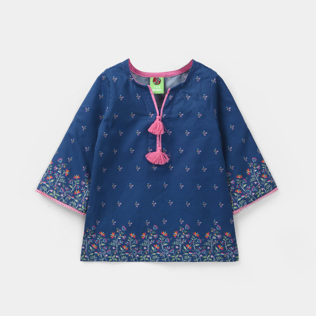Infant Girls Cotton Poplin Printed Kurti Floral - Blue