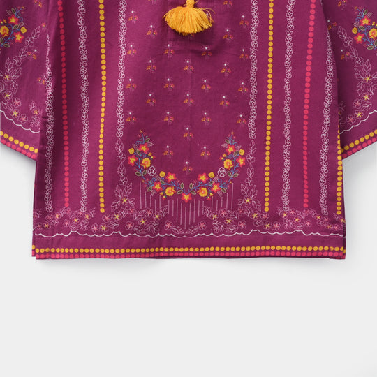 Infant Girls Cotton Poplin Printed Kurti - Plum/Purple