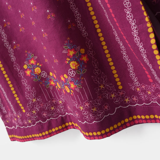 Infant Girls Cotton Poplin Printed Kurti - Plum/Purple