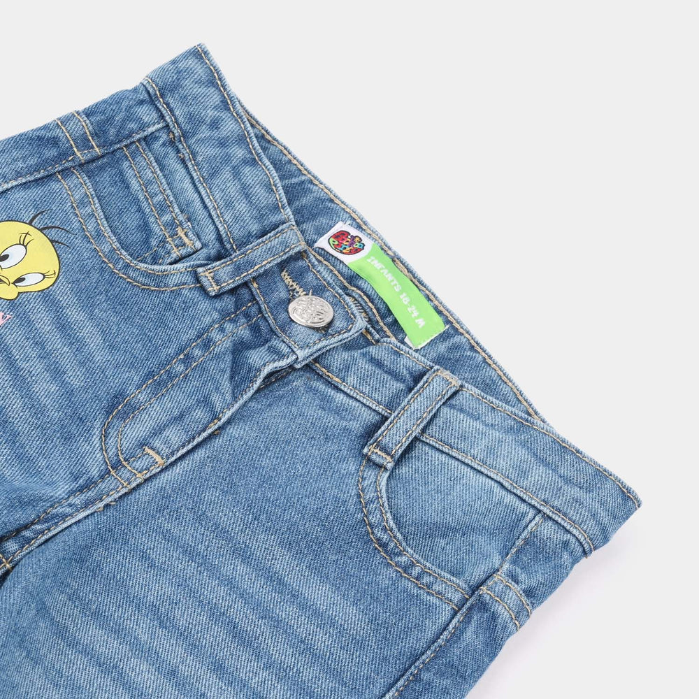 Infant Girls Denim Stretch Pants - Dark Blue
