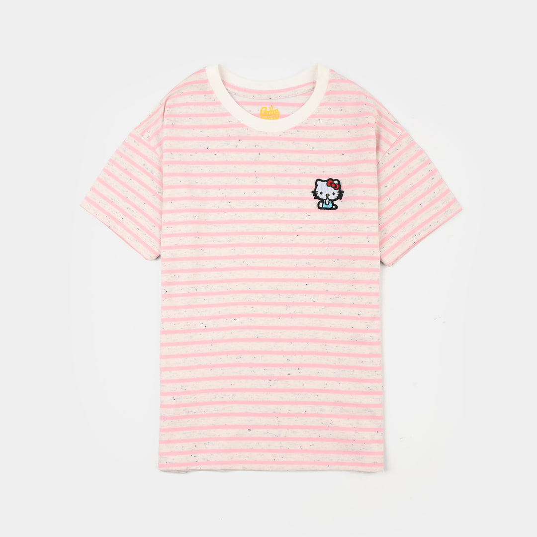 Girls Yarn Dyed Kitty T-Shirt - Pink