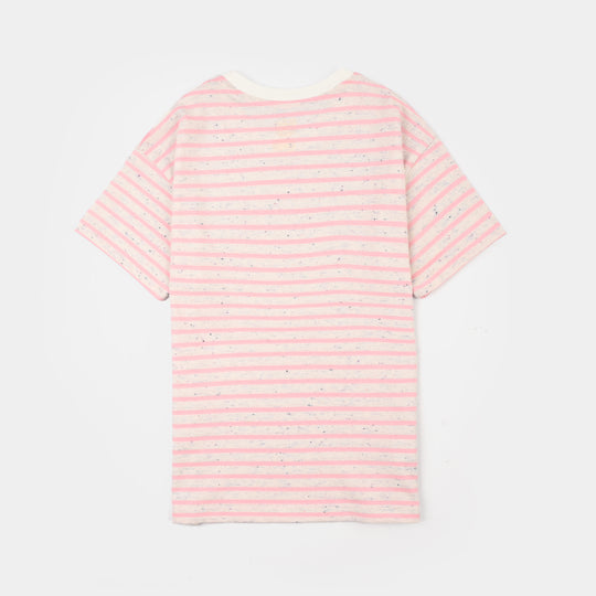 Girls Yarn Dyed Kitty T-Shirt - Pink