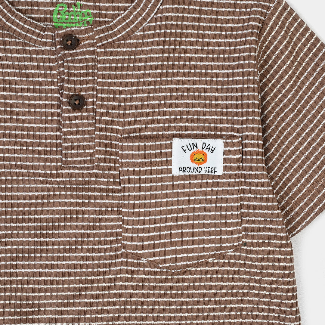 Infant Boys Yarn Dyed Knitted Romper (Fun Day) - Brown