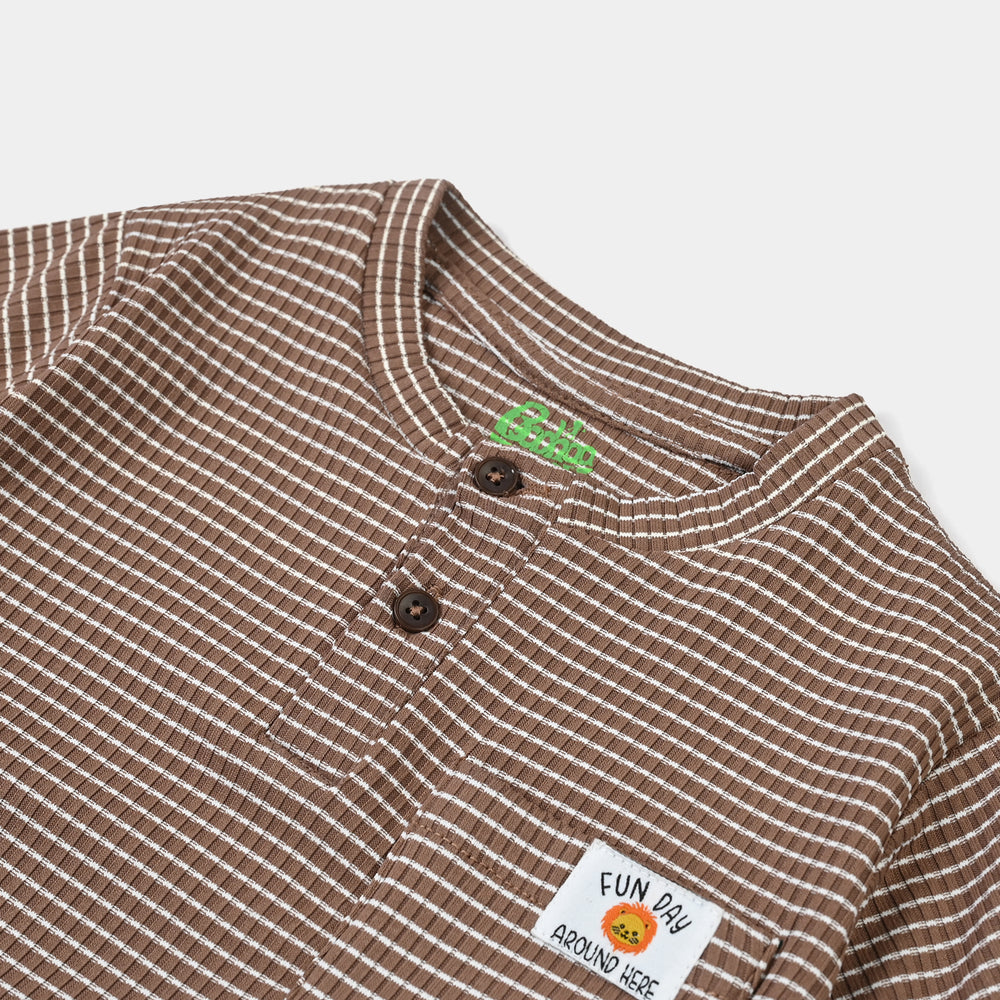 Infant Boys Yarn Dyed Knitted Romper (Fun Day) - Brown