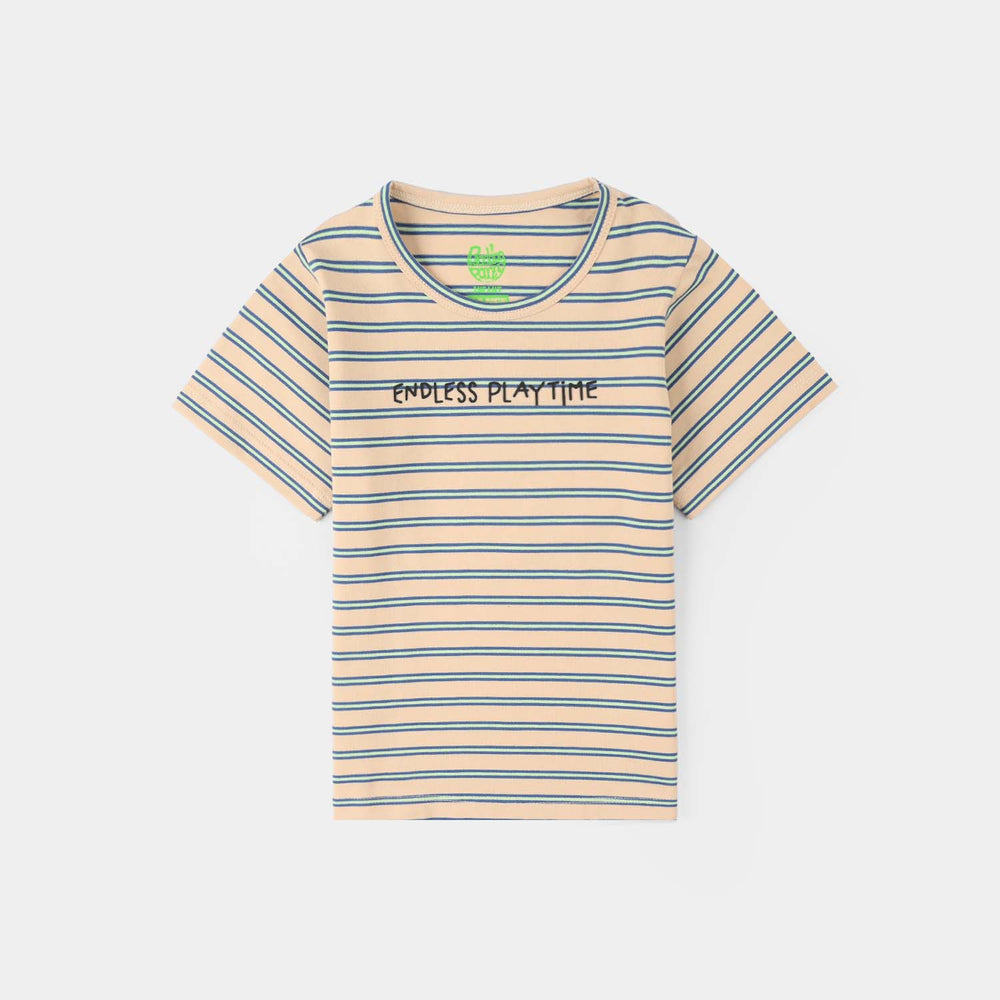 Infant Boys Yarn Dyed Round Neck T-Shirt - Brown