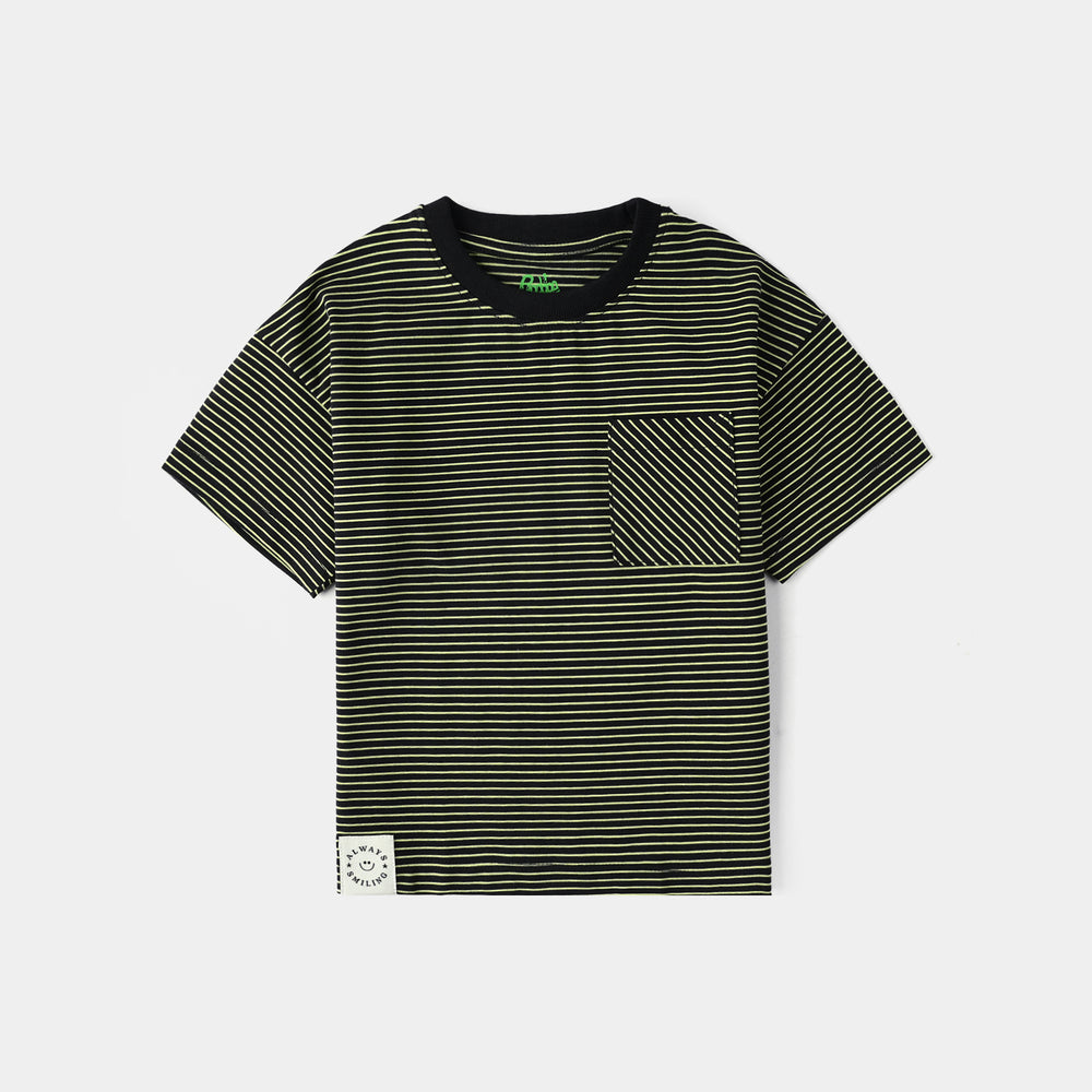 Infant Boys Yarn Dyed Round Neck T-Shirt (Always Smiling) - Black