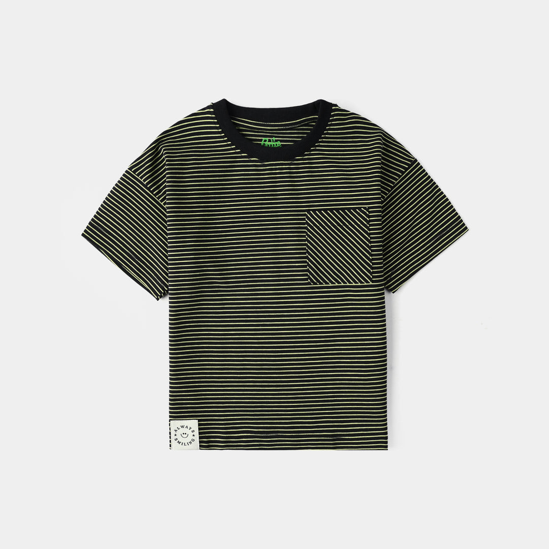 Infant Boys Yarn Dyed Round Neck T-Shirt (Always Smiling) - Black