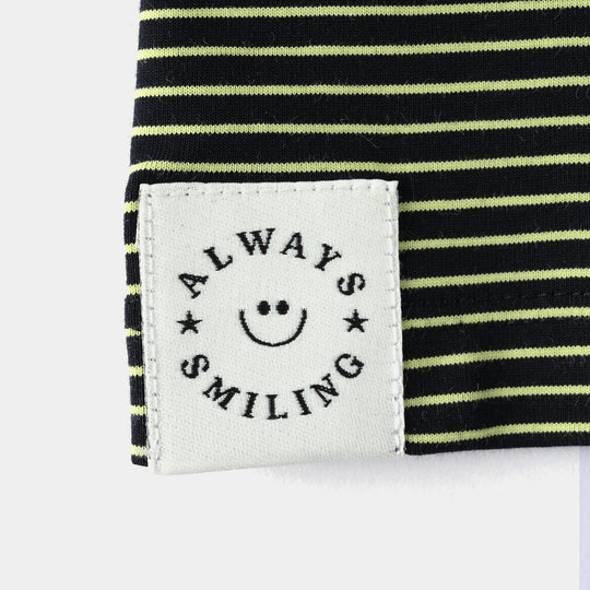 Infant Boys Yarn Dyed Round Neck T-Shirt (Always Smiling) - Black