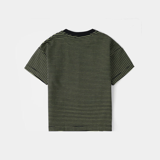 Infant Boys Yarn Dyed Round Neck T-Shirt (Always Smiling) - Black