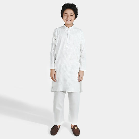 Boys Poly Viscose Kurta Pajama - Off White