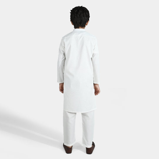 Boys Poly Viscose Kurta Pajama - Off White