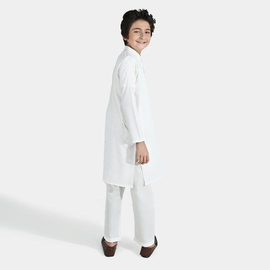Boys Poly Viscose Kurta Pajama - Off White