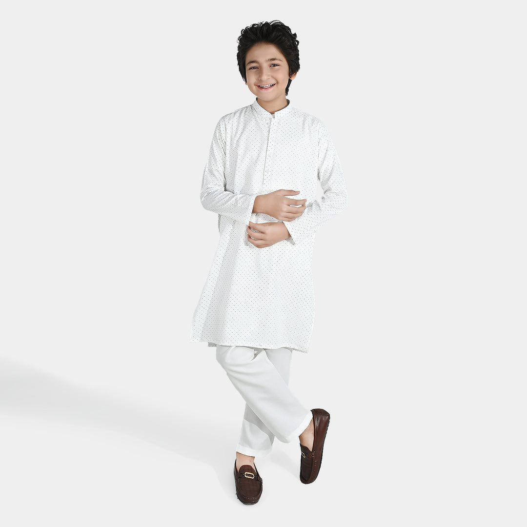 Boys Poly Viscose Kurta Pajama - Off White