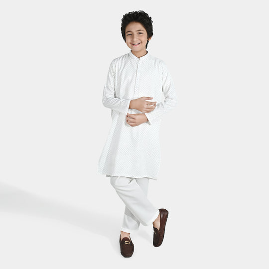 Boys Poly Viscose Kurta Pajama - Off White
