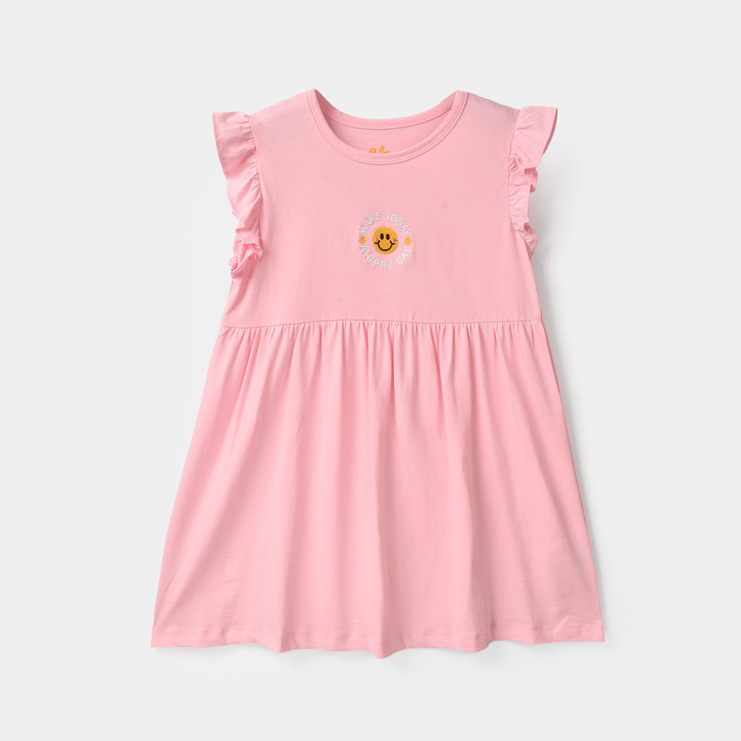 Girls Cotton Jersey Knitted Frock - Pink