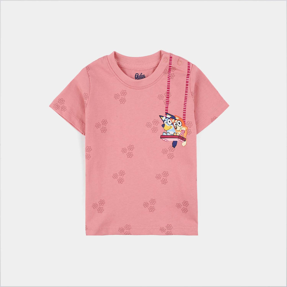 Infant Girls Jersey/Terry T-Shirt (Bluey & Bingo) - Pink