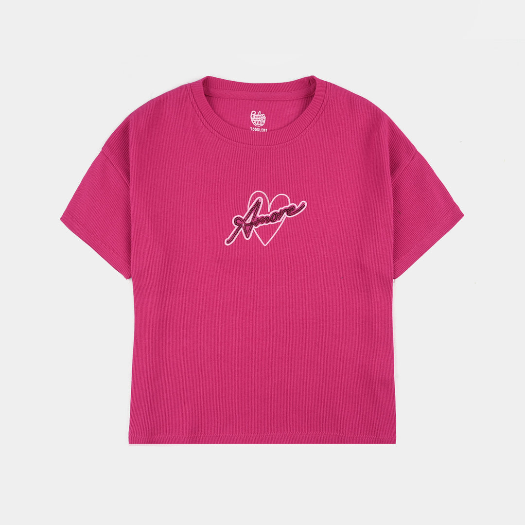 Girls 2x1 Rib T-Shirt (Amore) - Hot Pink