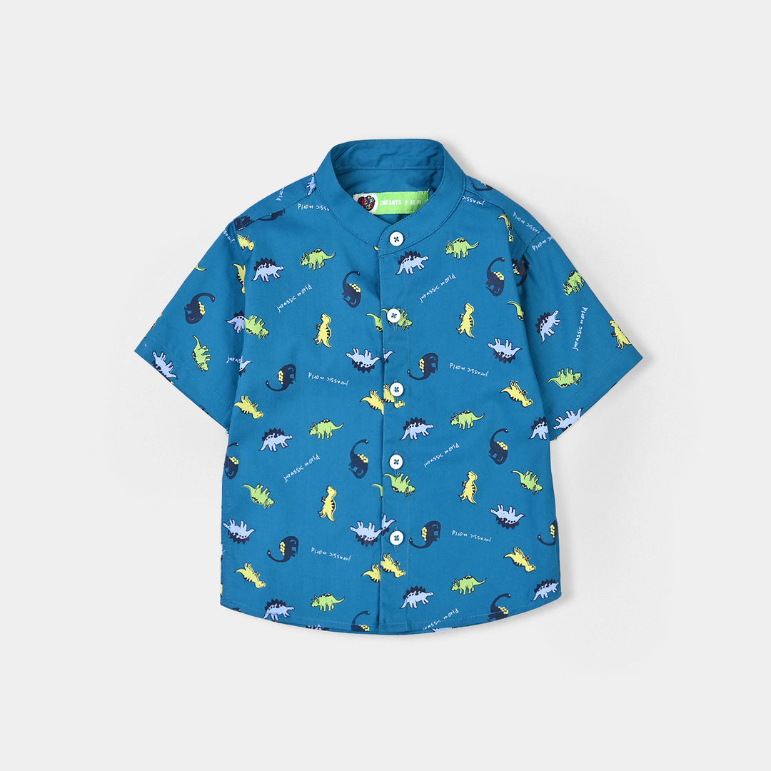 Infant Boys Cotton Poplin Shirt (Dinosaurs) - Blue
