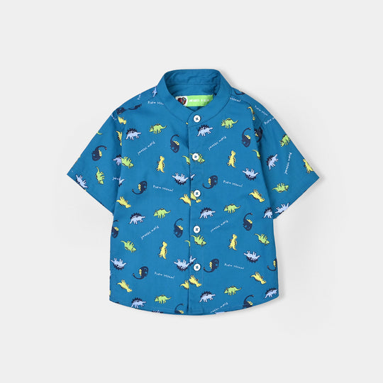 Infant Boys Cotton Poplin Shirt (Dinosaurs) - Blue